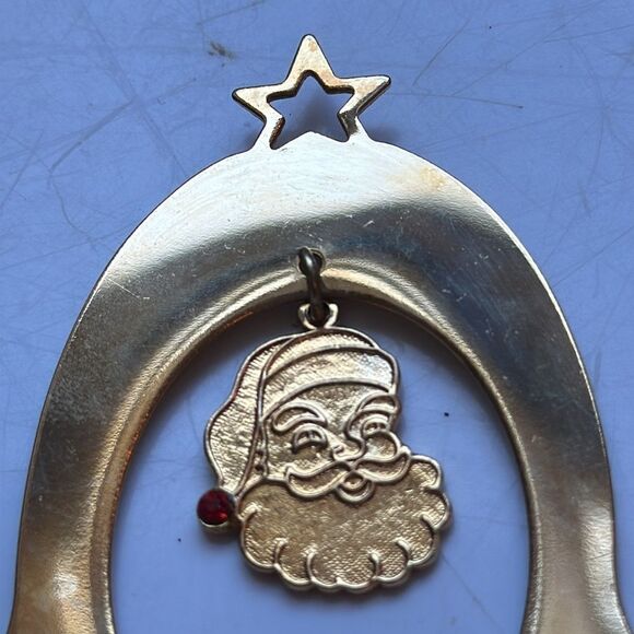 Vtg Gloria Duchin gold brass bell Christmas tree ornament with Santa pendant - Picture 2 of 5